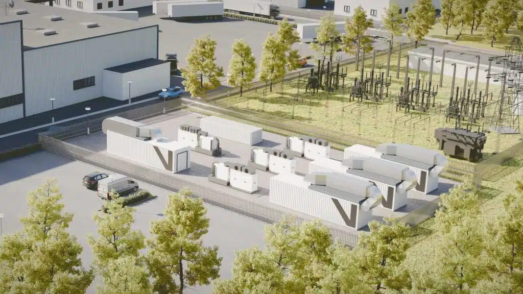 Grid-Scale-Batteriespeicher von Voltfang an der Mittelspannung, am Umspannwerk